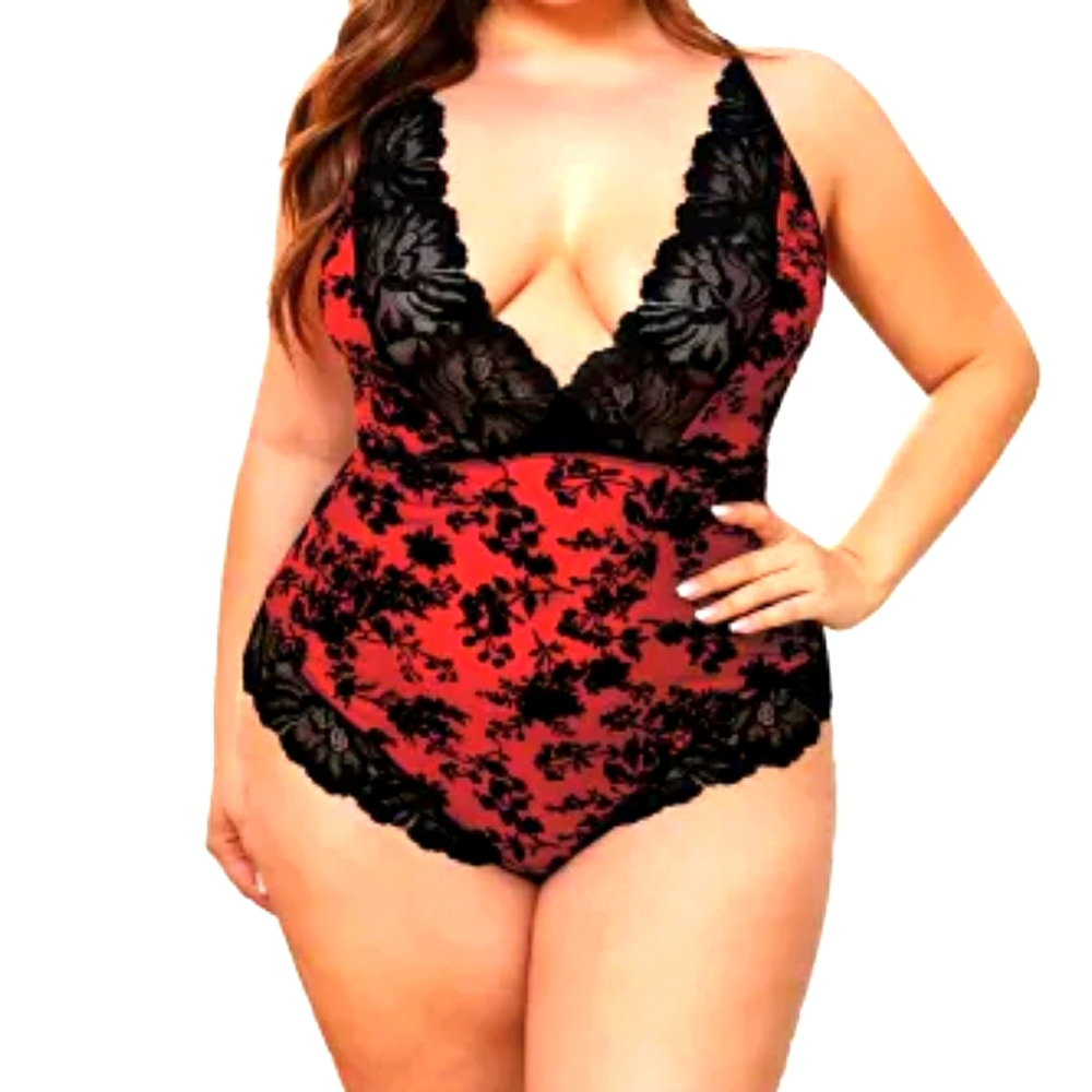 Queen Size Flirty Red & Black Lace Teddy